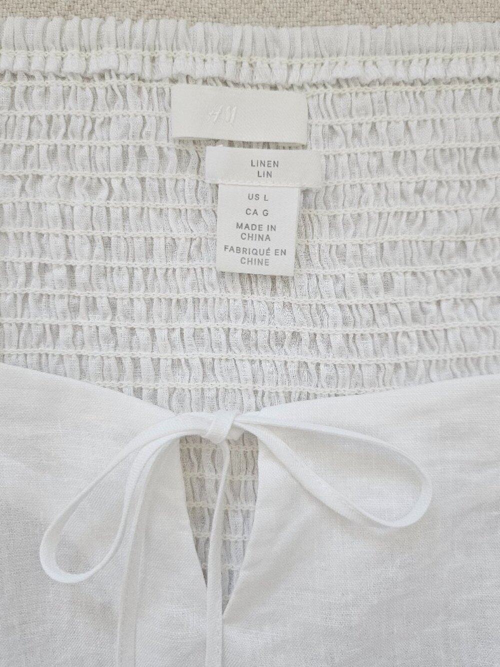 H&M White Linen Blend Smocked Peasant Top - Size L - Picture 8 of 12